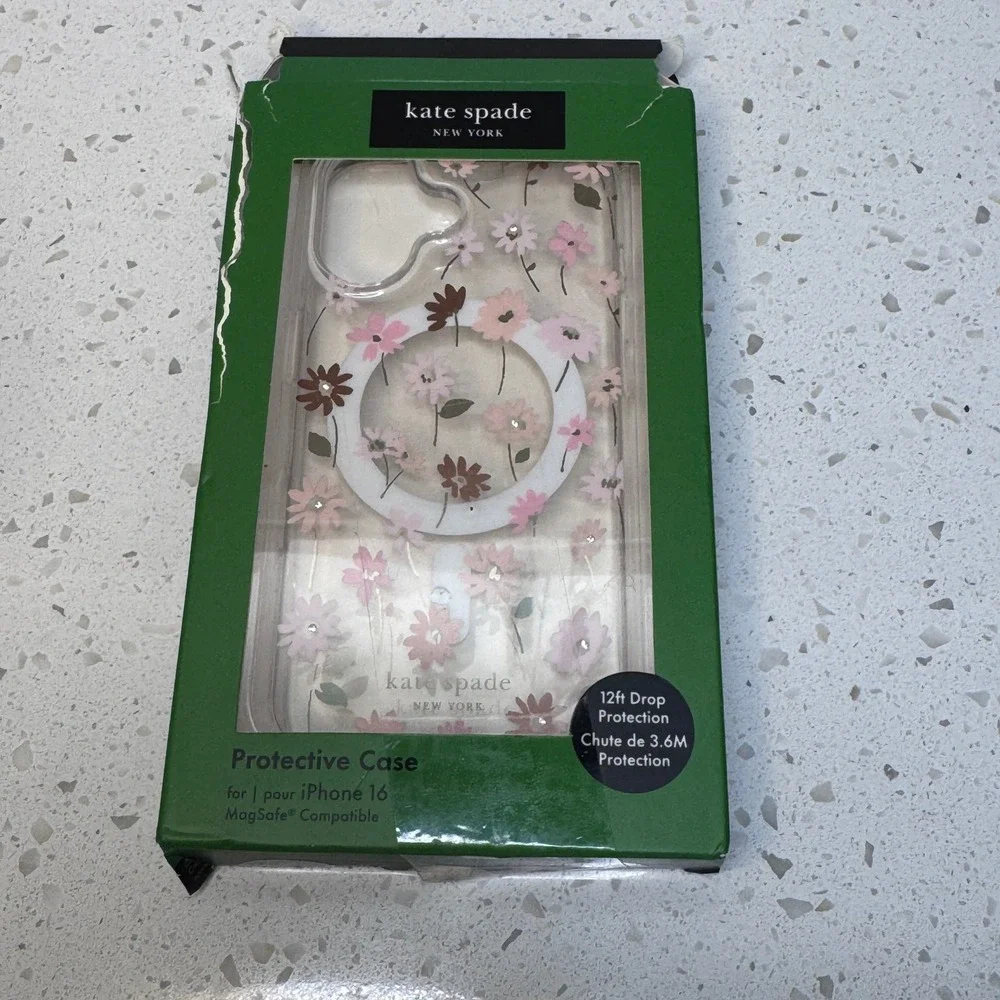 Kate Spade for iPhone 16 Case MagSafe Floral Pink Gems Protective Cover NIB